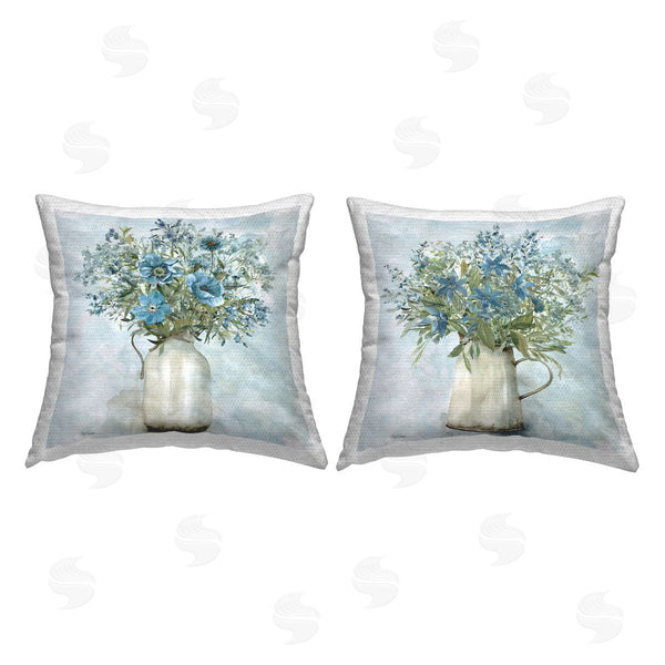 Stupell Industries Carol Robinson | Blue Country Flower Arrangements Printed Throw Pillow Set