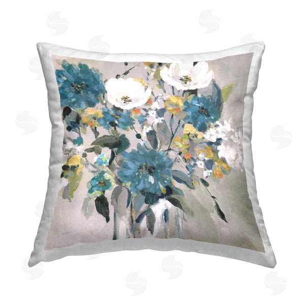 stupell industries Carol Robinson | Blue & White Florals Printed Throw Pillow