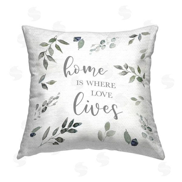Stupell Industries Carol Robinson | Botanical Sprigs Love Lives Printed Throw Pillow