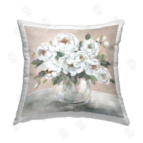 stupell industries Carol Robinson | Bouquet of White Flowers Printed Throw Pillow