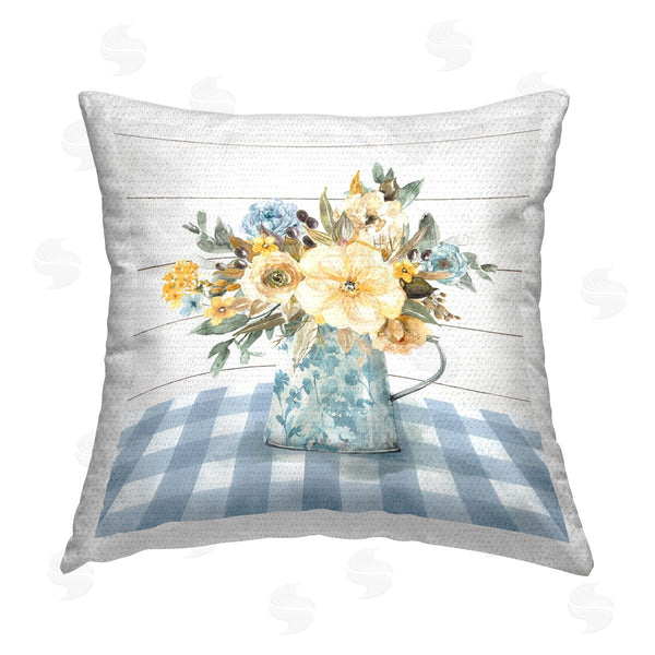 Stupell Industries Carol Robinson | Bouquet On Blue Gingham Printed Throw Pillow