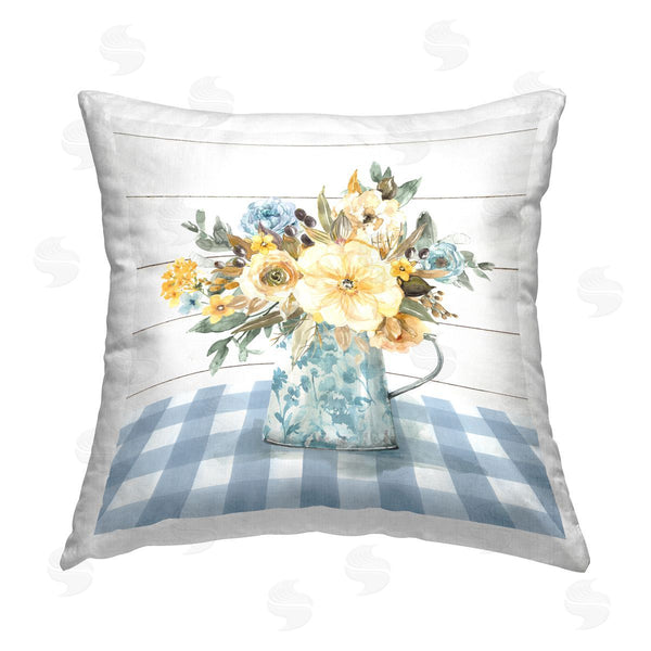 stupell industries Carol Robinson | Bouquet on Blue Gingham Printed Throw Pillow