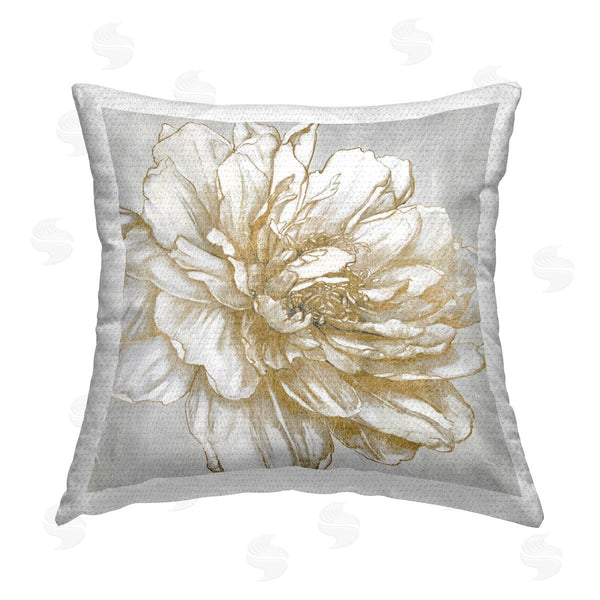 Stupell Industries Carol Robinson | Bright Peony Gold Outline Printed Throw Pillow
