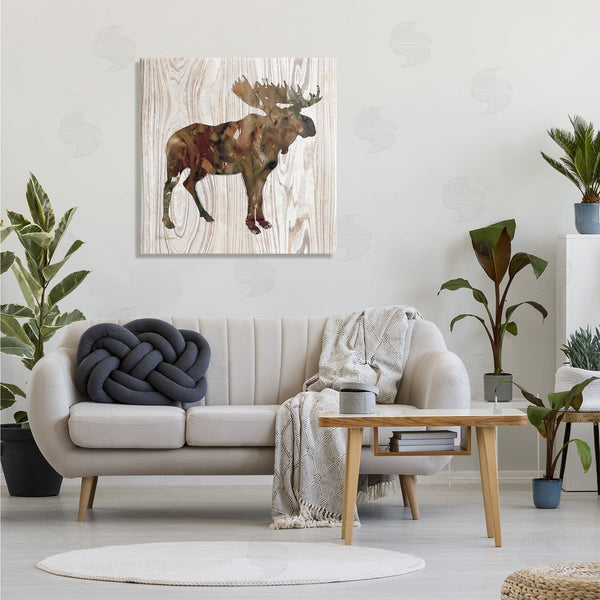 Stupell Industries Carol Robinson | Brown Watercolor Moose Silhouette Rustic Grain Pattern Wall Art