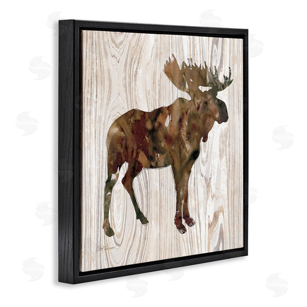 Stupell Industries Carol Robinson | Brown Watercolor Moose Silhouette Rustic Grain Pattern Wall Art