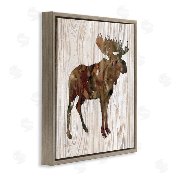 Stupell Industries Carol Robinson | Brown Watercolor Moose Silhouette Rustic Grain Pattern Wall Art
