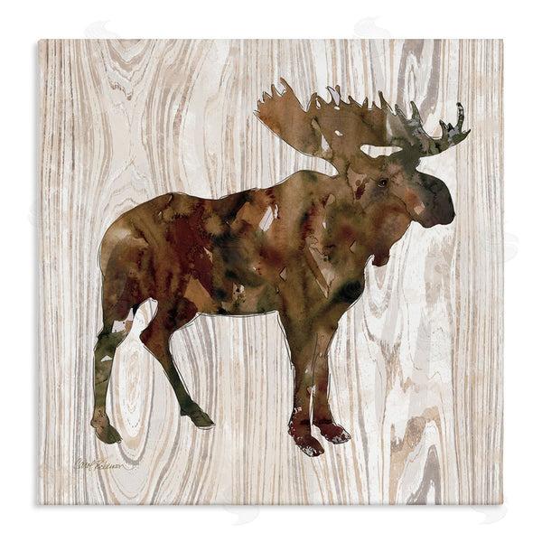 stupell industries Carol Robinson | Brown Watercolor Moose Silhouette Rustic Grain Pattern Wall Art