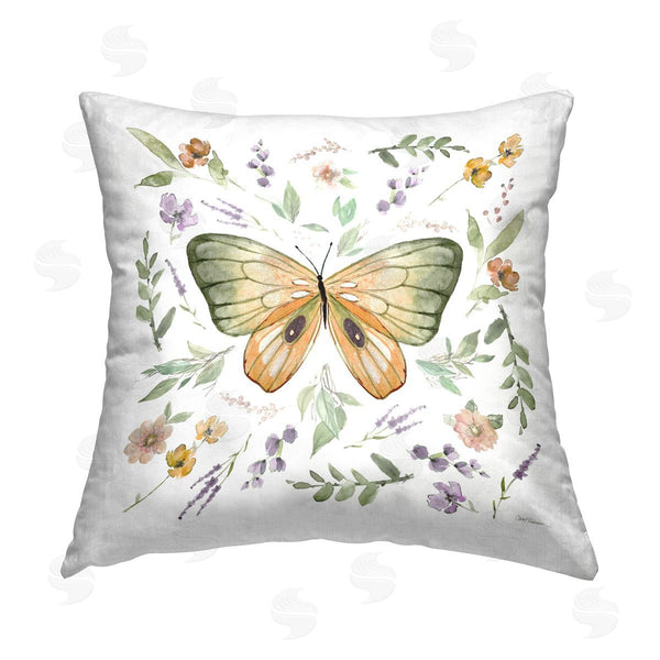 stupell industries Carol Robinson | Butterfly with Organic Florals Printed Throw Pillow