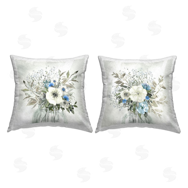 Stupell Industries Carol Robinson | Charming Botanical Blues Printed Throw Pillow Set