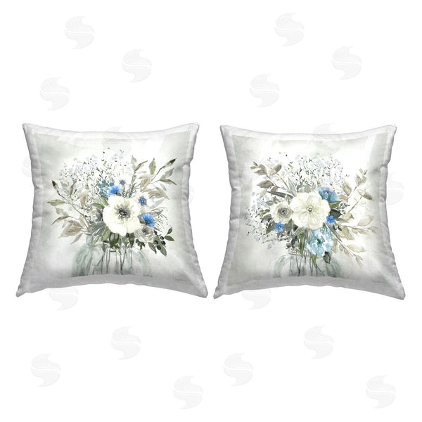 stupell industries Carol Robinson | Charming Botanical Blues Printed Throw Pillow Set