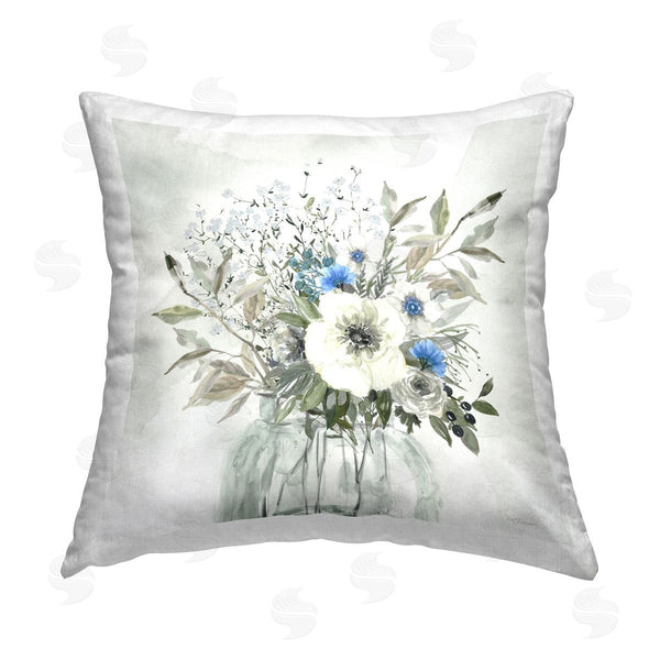 stupell industries Carol Robinson | Charming Country Blue Bouquet Printed Throw Pillow