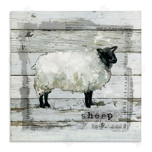 stupell industries Carol Robinson | Charming Country Sheep Book Collage Rustic Pattern Wall Art