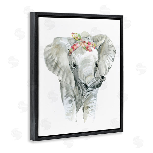 Stupell Industries Carol Robinson | Chic Baby Elephant With Floral Print Hair Tie Wall Art