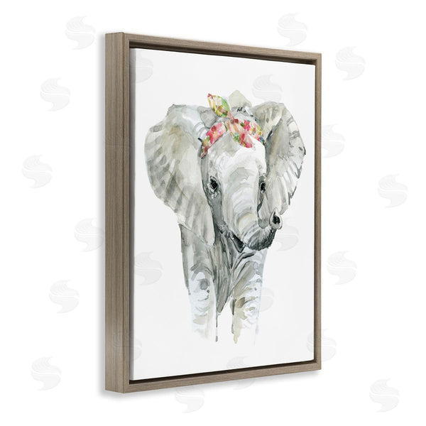 Stupell Industries Carol Robinson | Chic Baby Elephant With Floral Print Hair Tie Wall Art