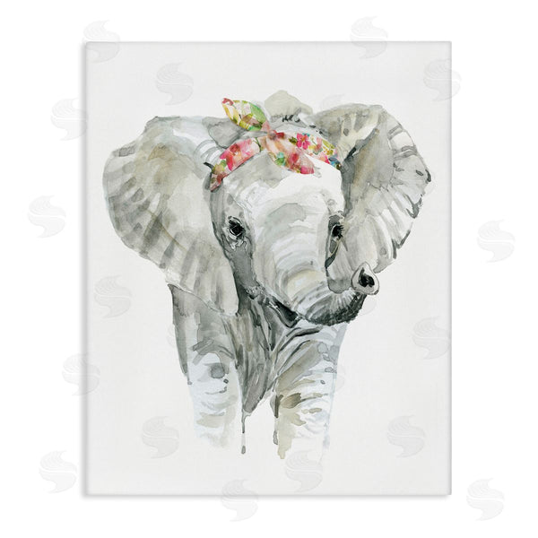 stupell industries Carol Robinson | Chic Baby Elephant with Floral Print Hair Tie Wall Art
