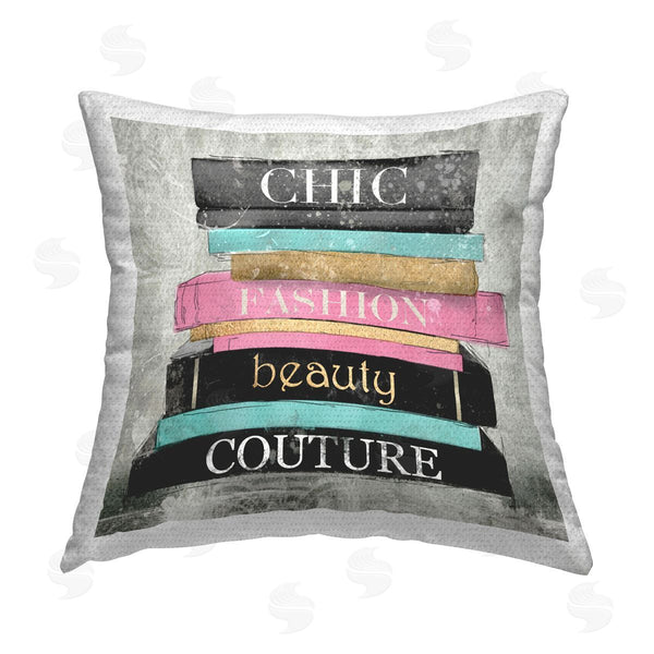 Stupell Industries Carol Robinson | Chic Fashion Bookstack Printed Throw Pillow