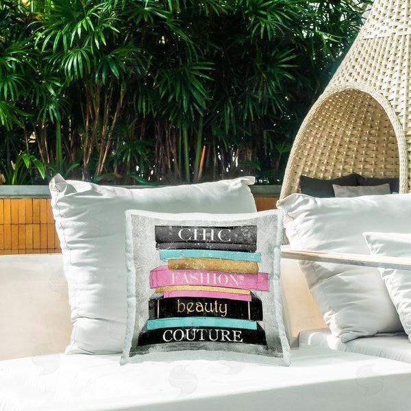 Stupell Industries Carol Robinson | Chic Fashion Bookstack Printed Throw Pillow