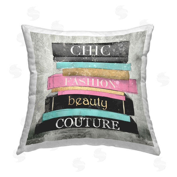stupell industries Carol Robinson | Chic Fashion Bookstack Printed Throw Pillow