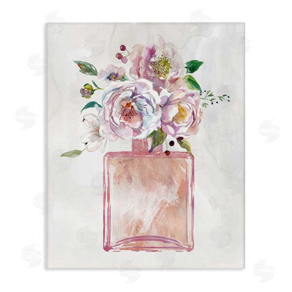 stupell industries Carol Robinson | Chic Purple Pink Florals in Fashion Fragrance Bottle Wall Art