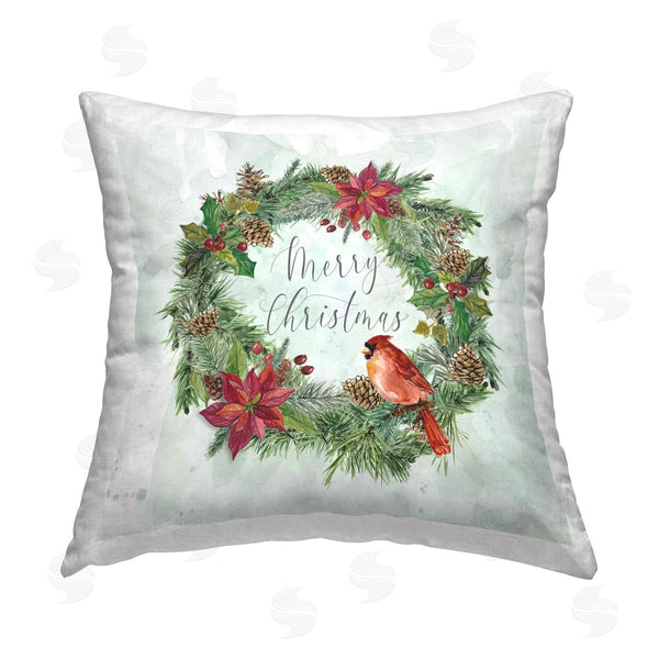 stupell industries Carol Robinson | Christmas Cardinal on Wreath Printed Throw Pillow
