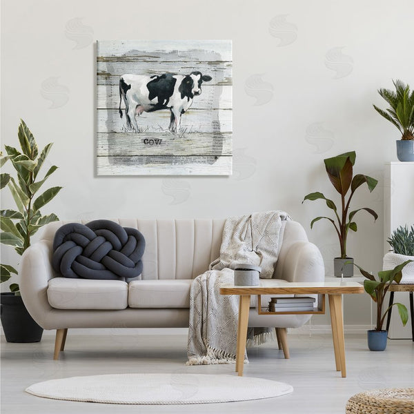 Stupell Industries Carol Robinson | Country Dairy Cow Over Rustic Pattern Book Collage Wall Art