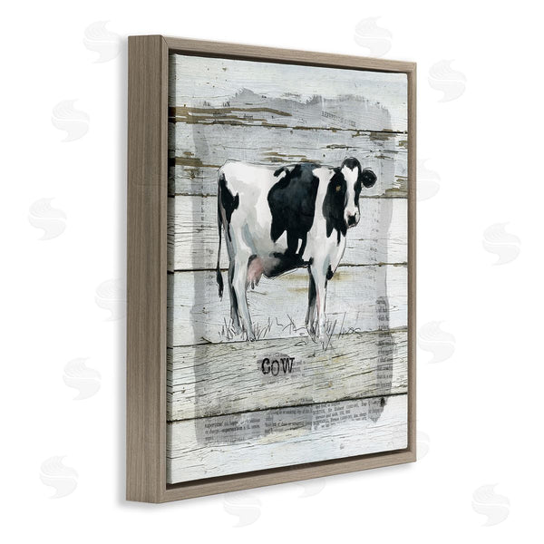 Stupell Industries Carol Robinson | Country Dairy Cow Over Rustic Pattern Book Collage Wall Art