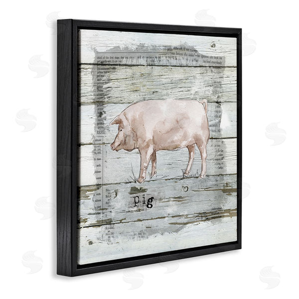 Stupell Industries Carol Robinson | Country Pink Pig Over Book Collage Rustic Pattern Wall Art