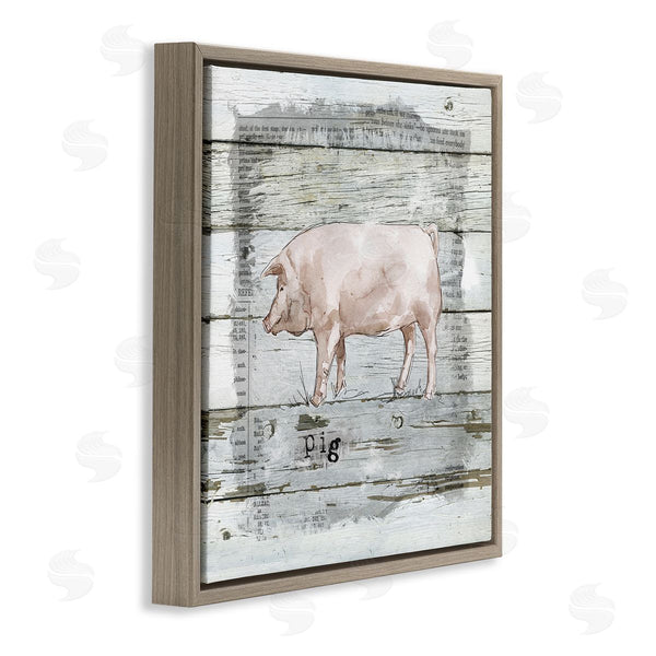 Stupell Industries Carol Robinson | Country Pink Pig Over Book Collage Rustic Pattern Wall Art