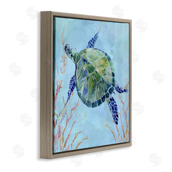 Stupell Industries Carol Robinson | Deep Sea Aquatic Tortoise Orange Kelp Water Turtle Wall Art