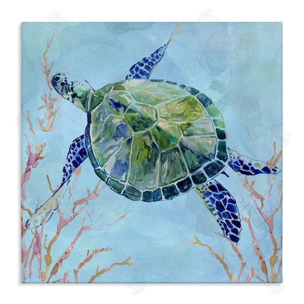 stupell industries Carol Robinson | Deep Sea Aquatic Tortoise Orange Kelp Water Turtle Wall Art