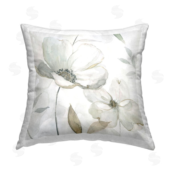 stupell industries Carol Robinson | Elegant White Flower Buds Printed Throw Pillow