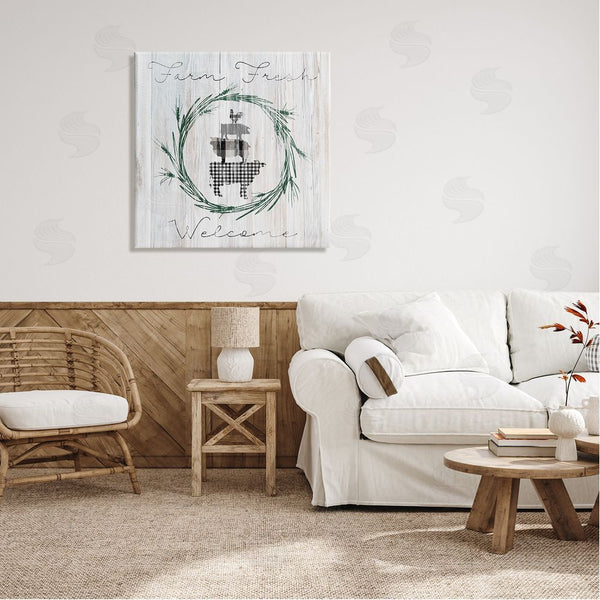 Stupell Industries Carol Robinson | Farm Fresh Welcome Sign Tartan Cow Laurels Wall Art