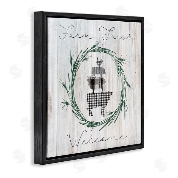 Stupell Industries Carol Robinson | Farm Fresh Welcome Sign Tartan Cow Laurels Wall Art