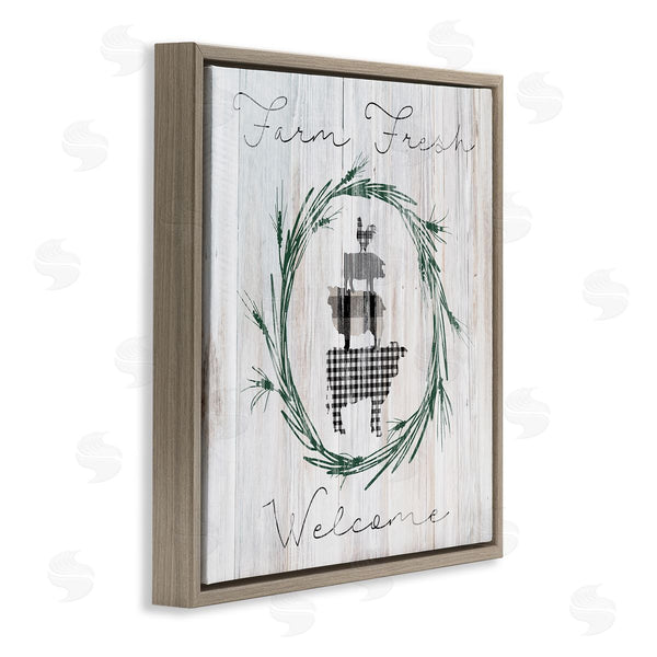 Stupell Industries Carol Robinson | Farm Fresh Welcome Sign Tartan Cow Laurels Wall Art