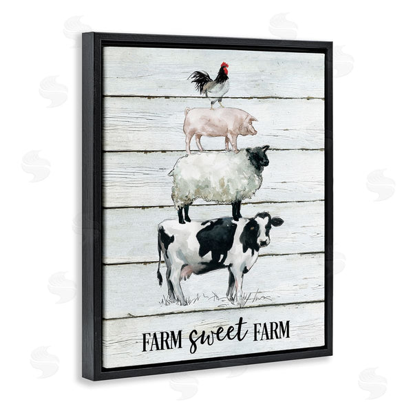 Stupell Industries Carol Robinson | Farm Sweet Farm Sentiment Cow Sheep Pig Stack Wall Art