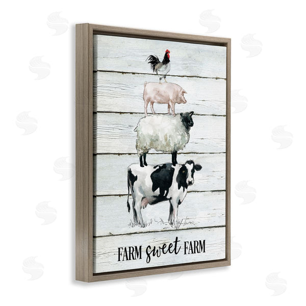 Stupell Industries Carol Robinson | Farm Sweet Farm Sentiment Cow Sheep Pig Stack Wall Art
