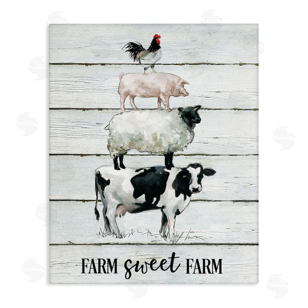stupell industries Carol Robinson | Farm Sweet Farm Sentiment Cow Sheep Pig Stack Wall Art