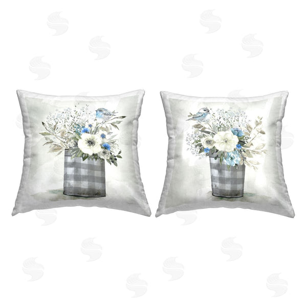 stupell industries Carol Robinson | Farmhouse Botanical Blues Printed Throw Pillow Set
