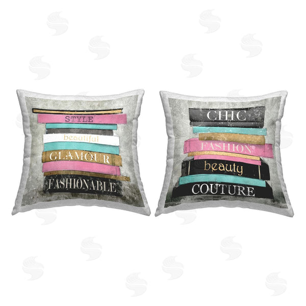 Stupell Industries Carol Robinson | Fashion Book Stacks Printed Throw Pillow Set