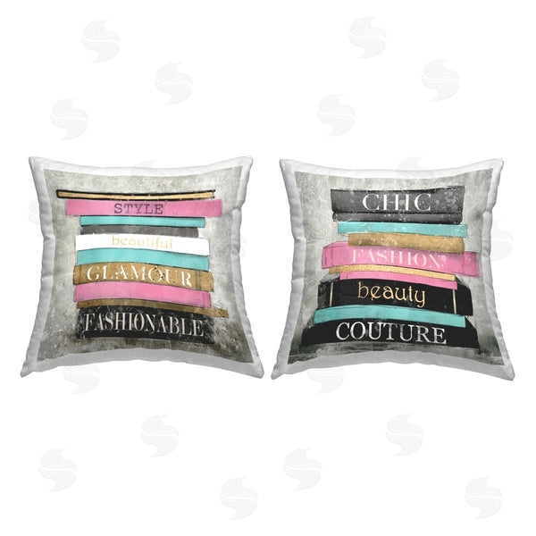 stupell industries Carol Robinson | Fashion Book Stacks Printed Throw Pillow Set