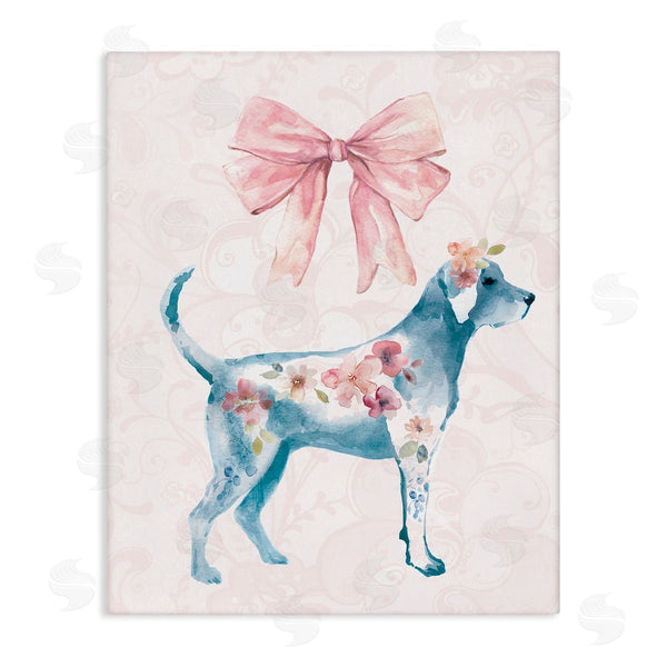 stupell industries Carol Robinson | Floral Dog with Pink Ribbon