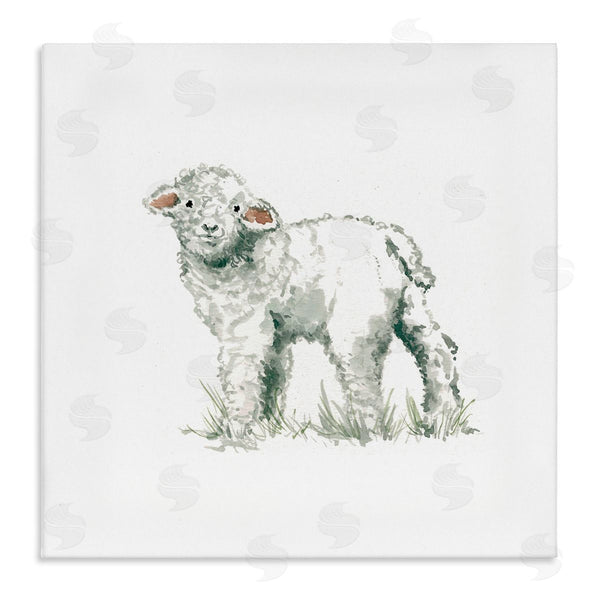 stupell industries Carol Robinson | Fluffy Baby Sheep Minimal Farm Animal over White Wall Art