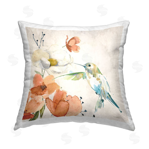 stupell industries Carol Robinson | Fluttering Bird & Florals Printed Throw Pillow