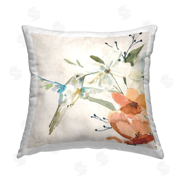 stupell industries Carol Robinson | Fluttering Bird & Flowers Printed Throw Pillow