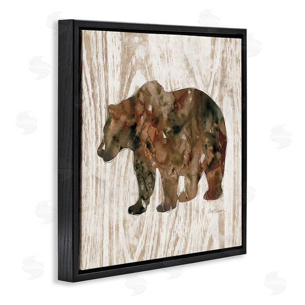 Stupell Industries Carol Robinson | Forest Bear Watercolor Silhouette Rustic Grain Pattern Wall Art