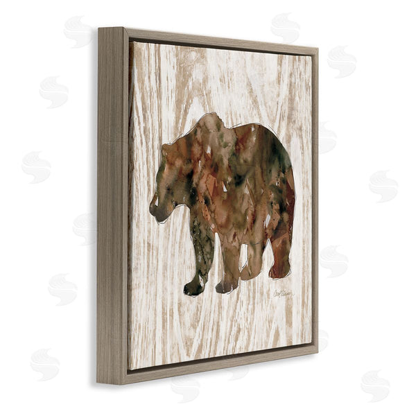 Stupell Industries Carol Robinson | Forest Bear Watercolor Silhouette Rustic Grain Pattern Wall Art