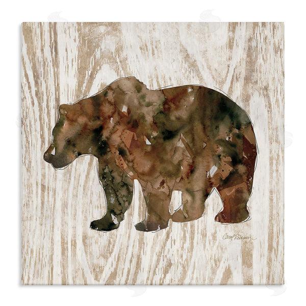 stupell industries Carol Robinson | Forest Bear Watercolor Silhouette Rustic Grain Pattern Wall Art