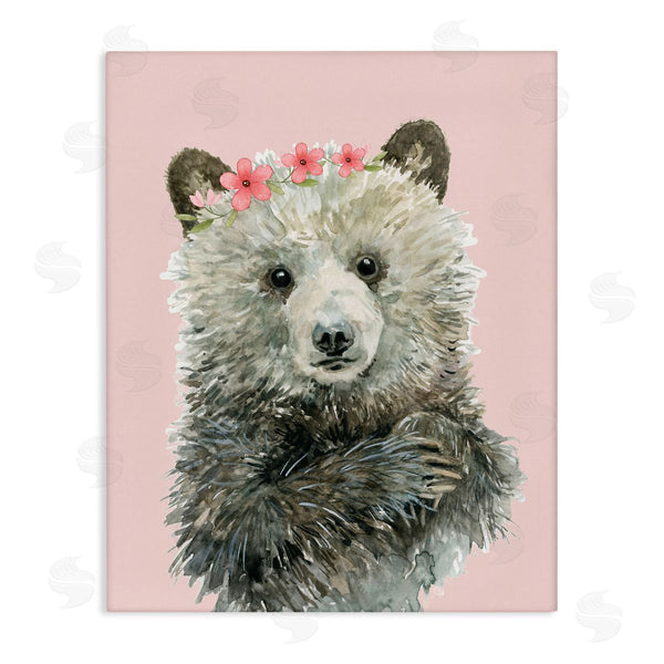 stupell industries Carol Robinson | Fuzzy Bear with Floral Crown Wall Art