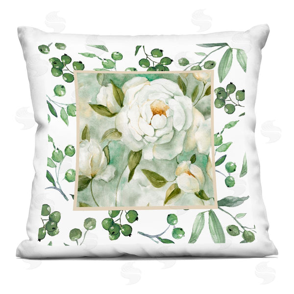 stupell industries Carol Robinson | Green Berries And Blooms Printed Throw Pillow