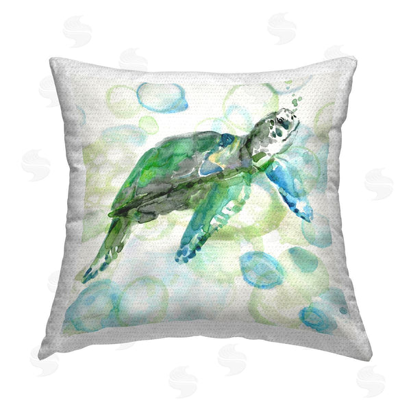 Stupell Industries Carol Robinson | Green Turtle On Bubbles Printed Throw Pillow